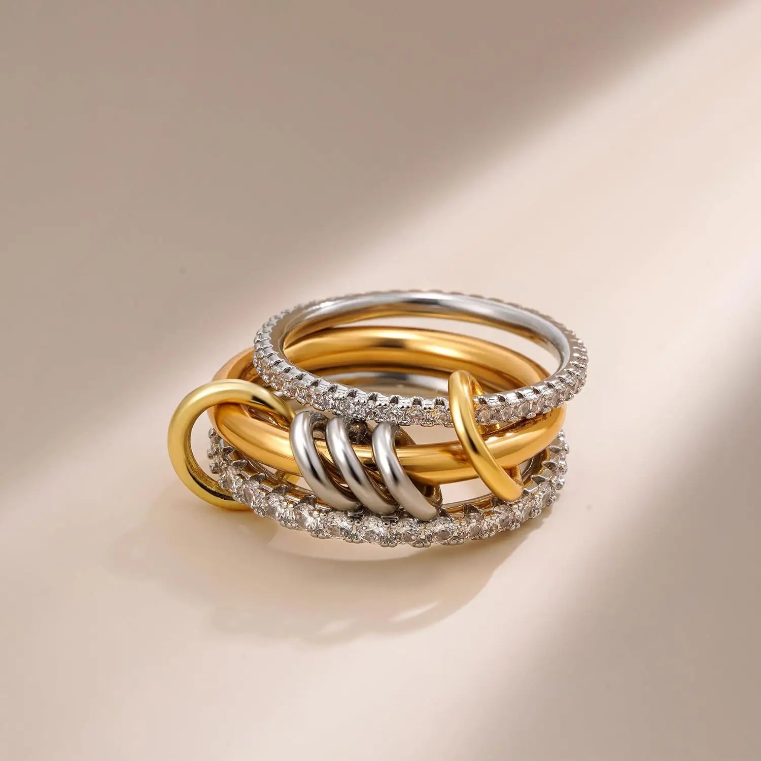 Golden Link Zircon Stack Ring