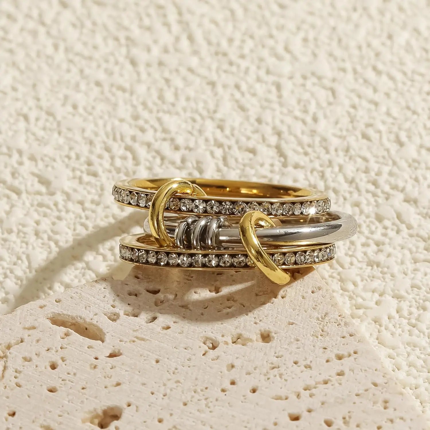 Golden Link Zircon Stack Ring