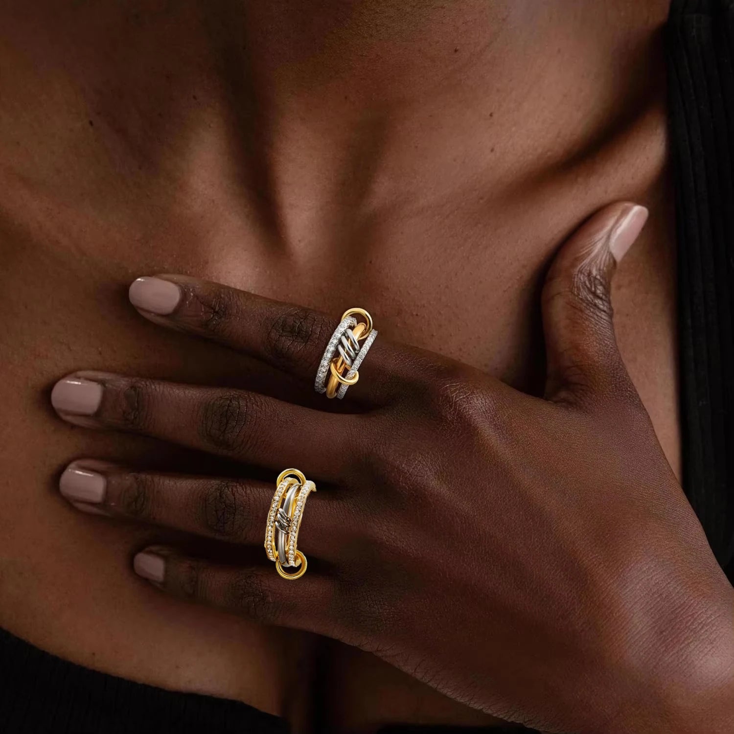 Golden Link Zircon Stack Ring